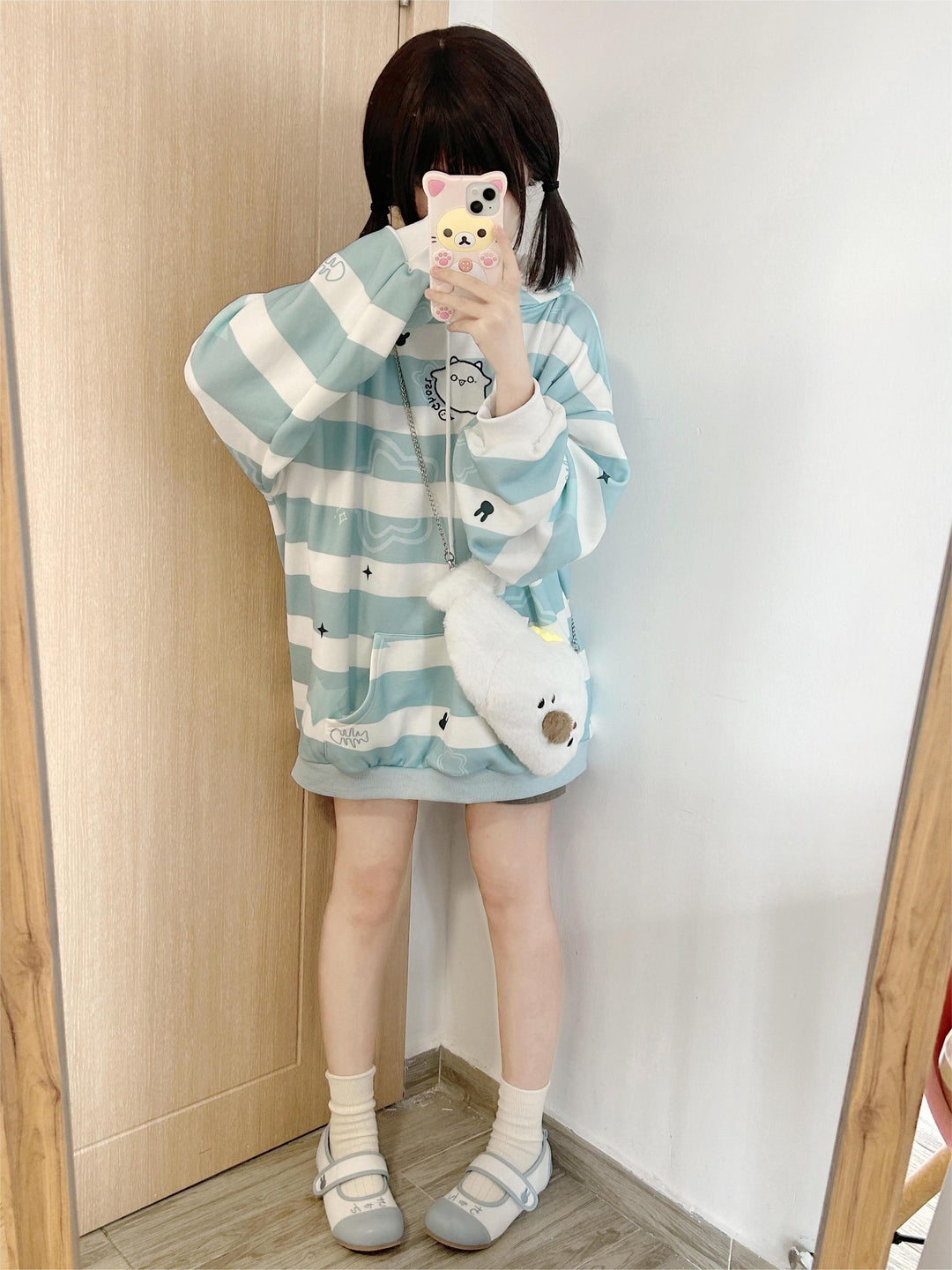 Subculture Hoodie Blue Ghost Baby Bunny Ear Fleece Top 41146:692344