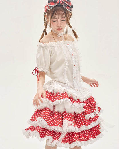 Lolita Skirt Retro Red Polka Dot Skirt 36150:542902
