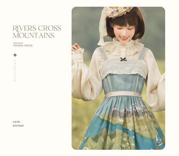 Lolita Dress Rivers Cross Mountains Print Lolita Dress Set 39412:627138