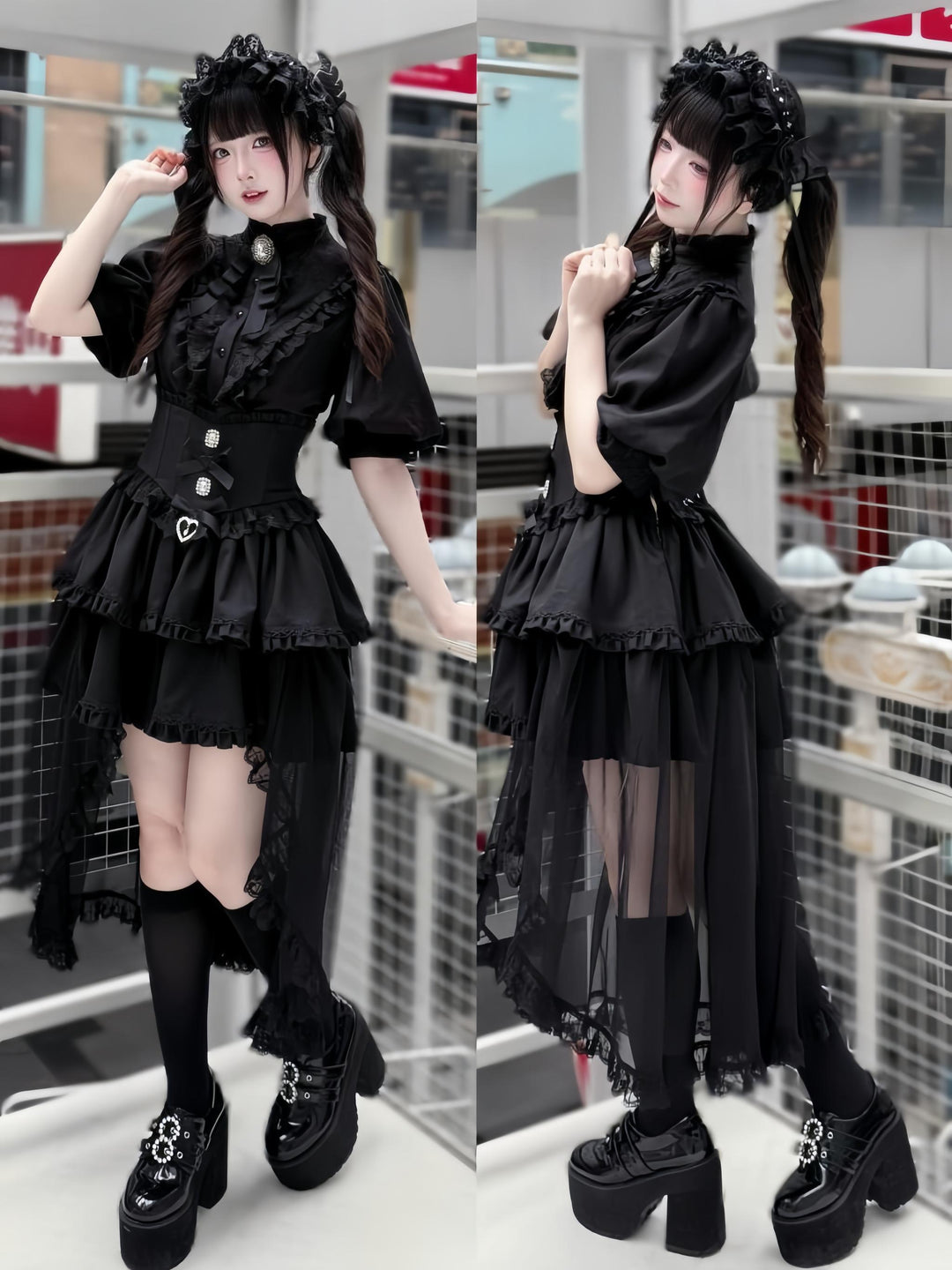 Gothic Shirt Outfit, Fishbone Skirt, Detachable Trailing 43441:780363