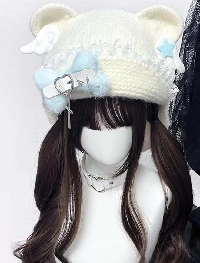 Y2K Knitted Hat Bear Ear Hat Cute Subculture Hat 41738:718094