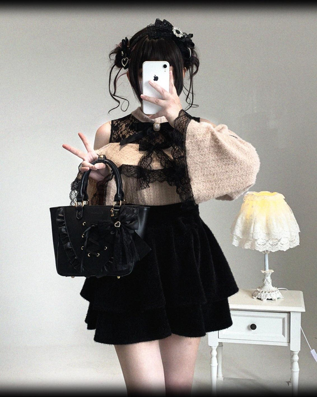 Soft Plush Ryousangata Sweater, Lace Details 44470:810478