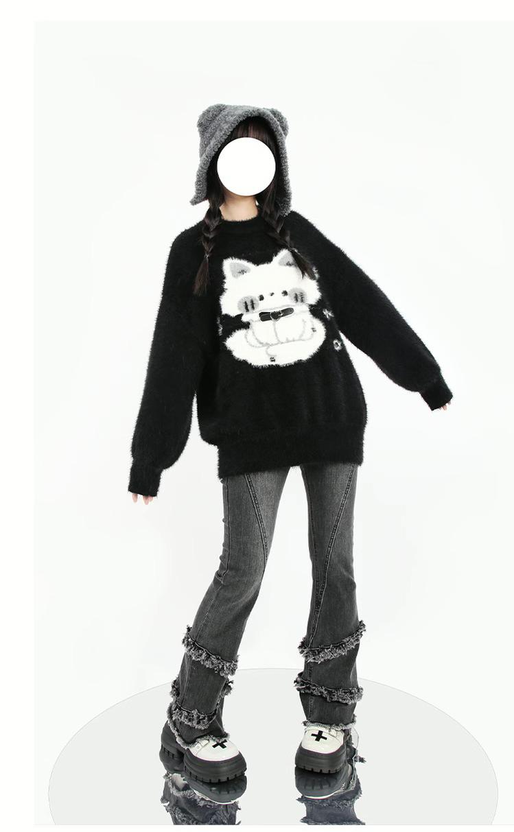 Kawaii Black Sweater Fluffy Voluminous Thickening Sweater 22752:326920 22752:326920