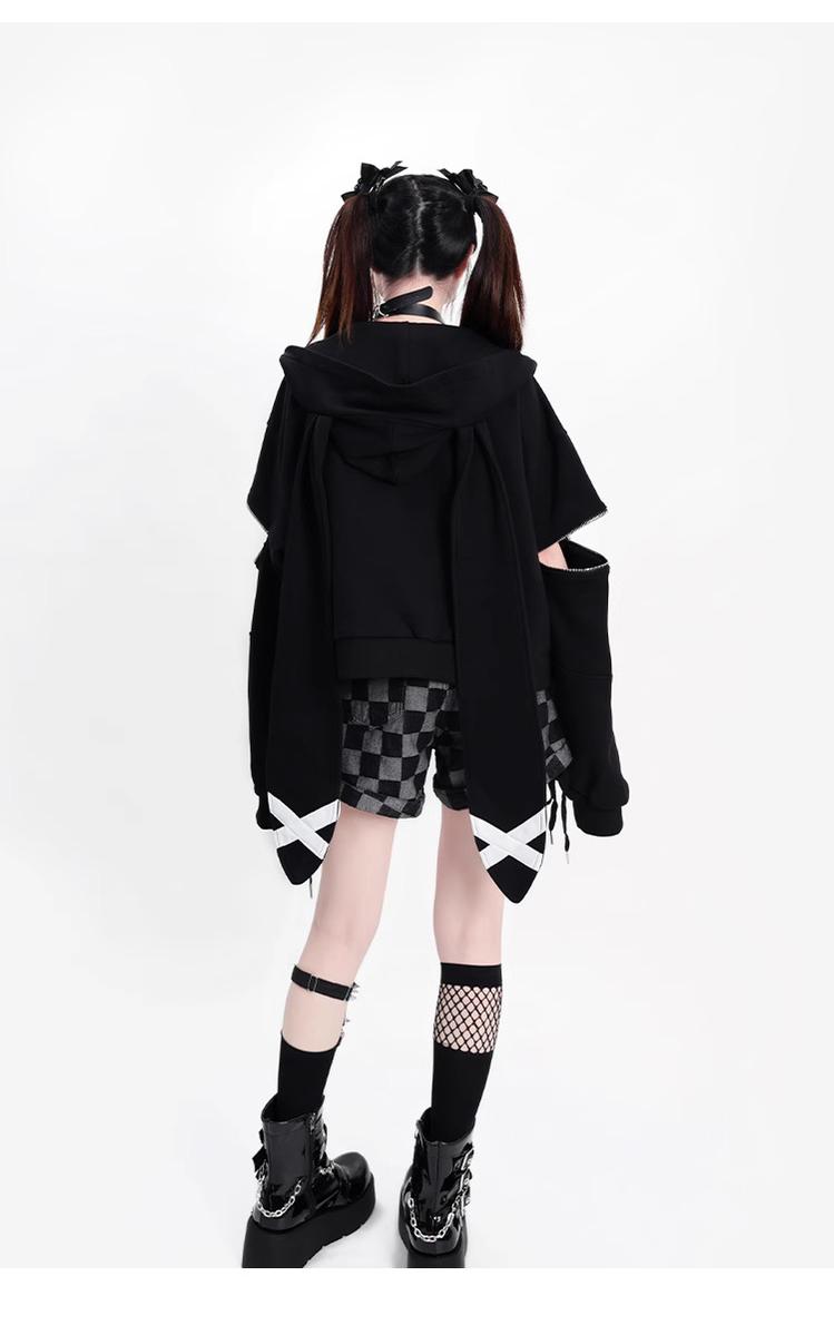 Kawaii Black Long Sleeve Hoodie With Rabbit Ears 22754:326866