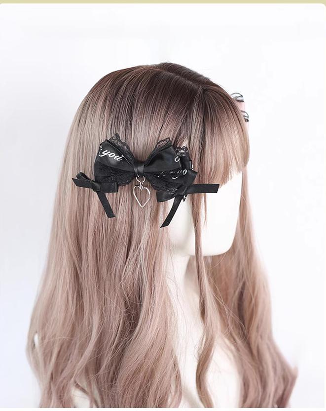 Jirai Kei Headdress Black Pink Hairpin Bow Hair Clip 22536:322364