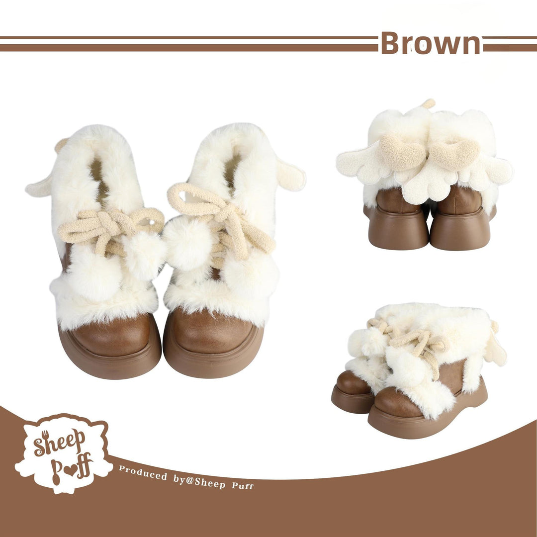 Winter Lolita Shoes Angel Wings Plush Padded Snow Boots (Brown / 35 36 37 38 39) 40328:656010