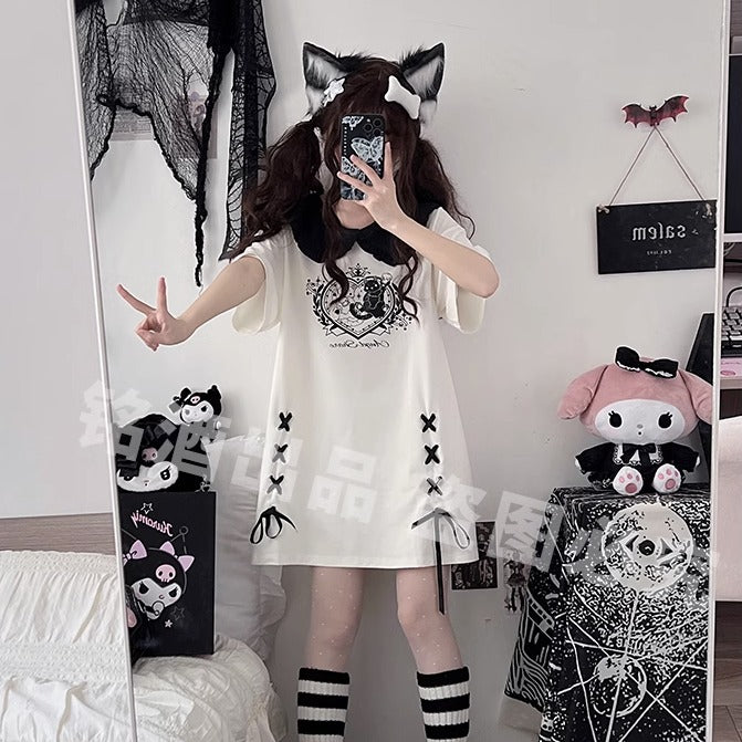 Jirai Kei Black/ White T-shirt Dress (Large Small) 21828:313644 (Large Small) 21828:313644