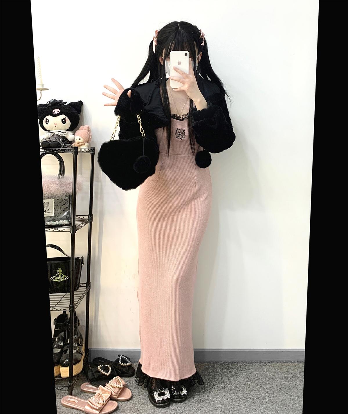Jirai Kei Dress Ryousangata Lace Slip Dress Long Version 34412:459892