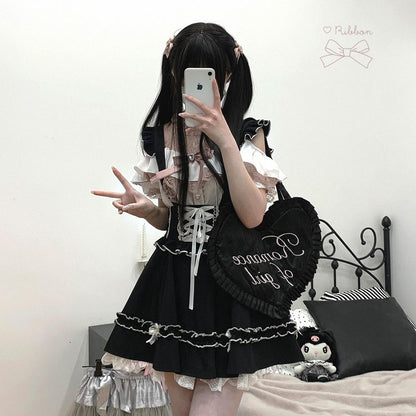 Jirai Kei Dress Salopette Cake Dress Lace Puffy Dress (Black / In-stock Pre-order) 35370:522212