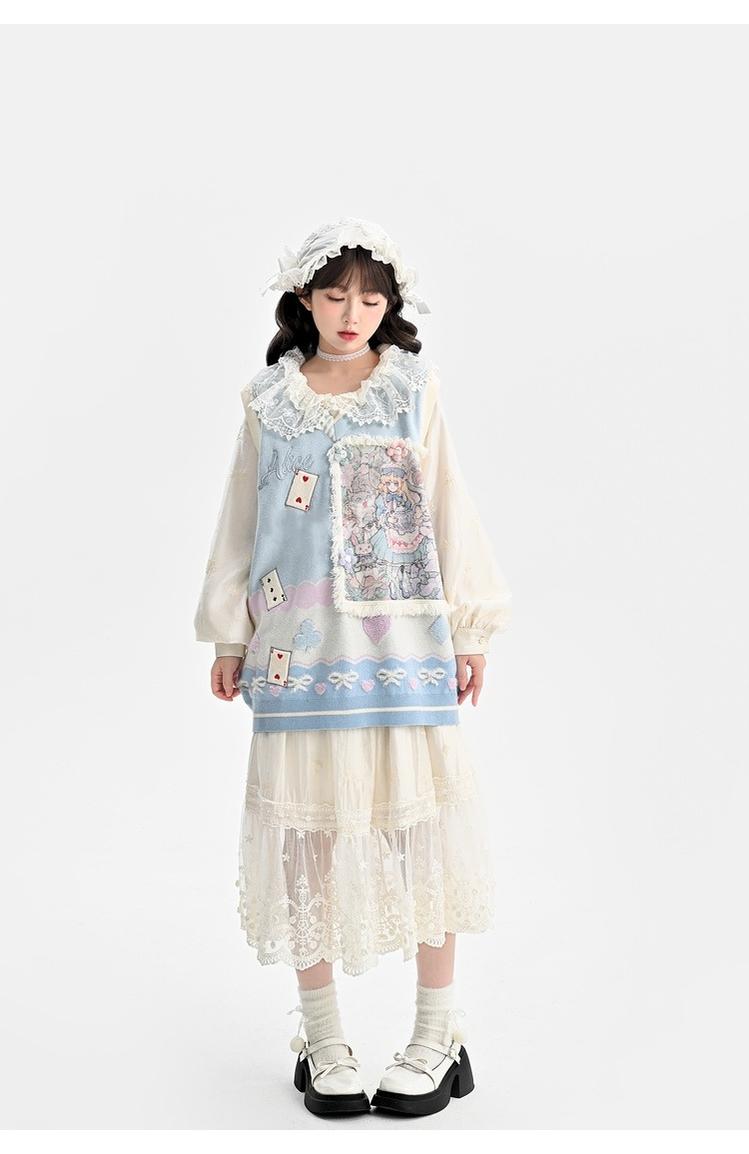 Mori Kei Sweatshirt Alice Print Blue Hoodie Autumn Vest 39316:650078