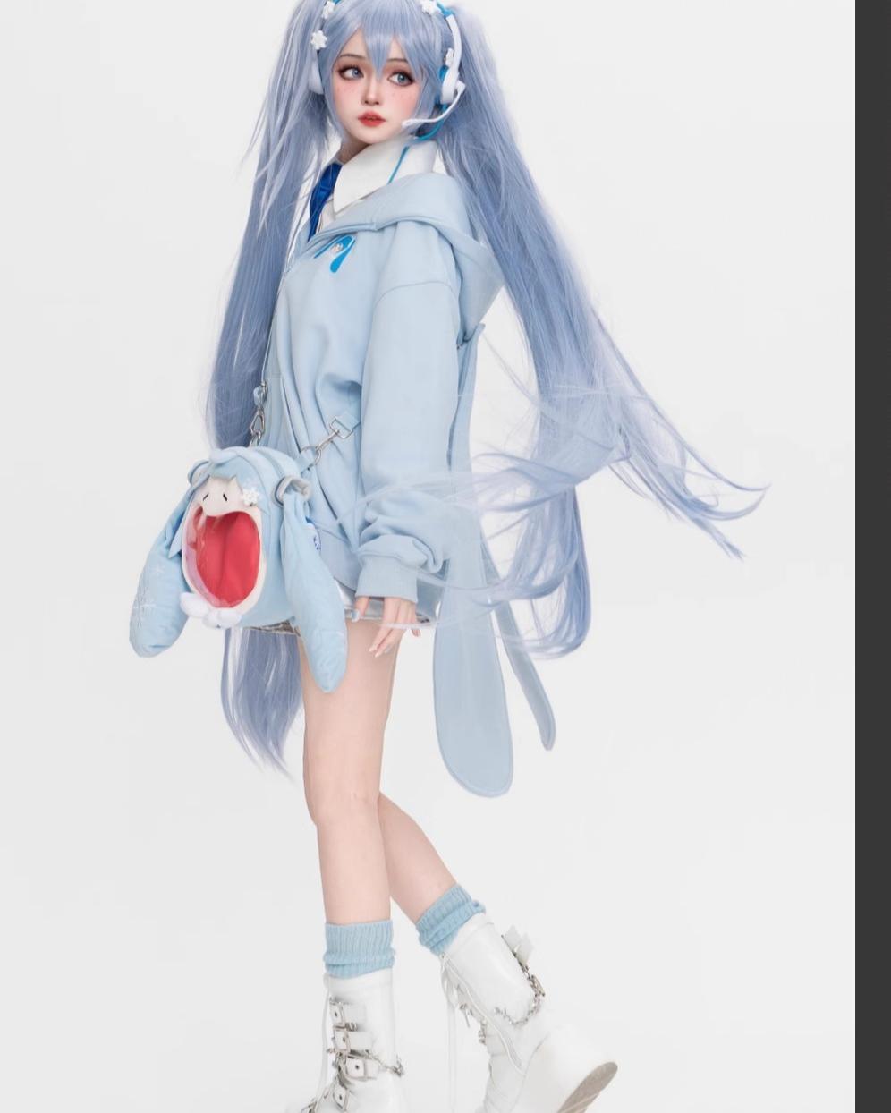 Kawaii Jacket Detachable Bunny Ears Hoodie Pleated Skirt 42014:723888