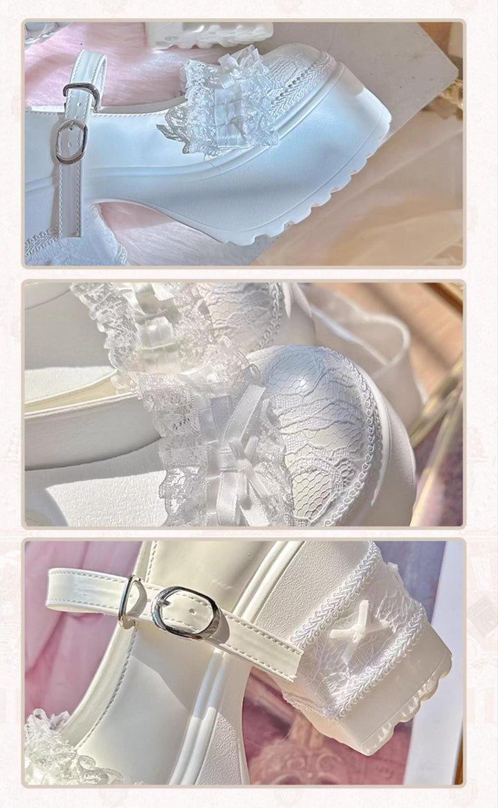 Jirai Kei Heeled Mary Jane Shoes, Lace Wrapped Toe 44952:832376