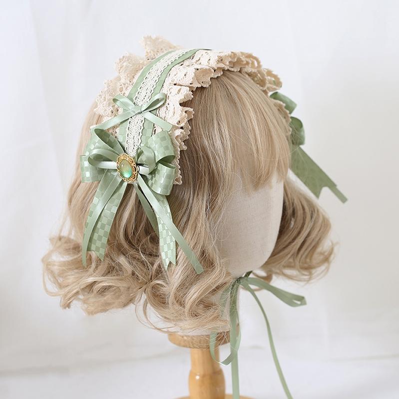 Lolita Headdress Mori Kei Hair accessory Matcha Green Lace Brooch Clasp 36426:520762