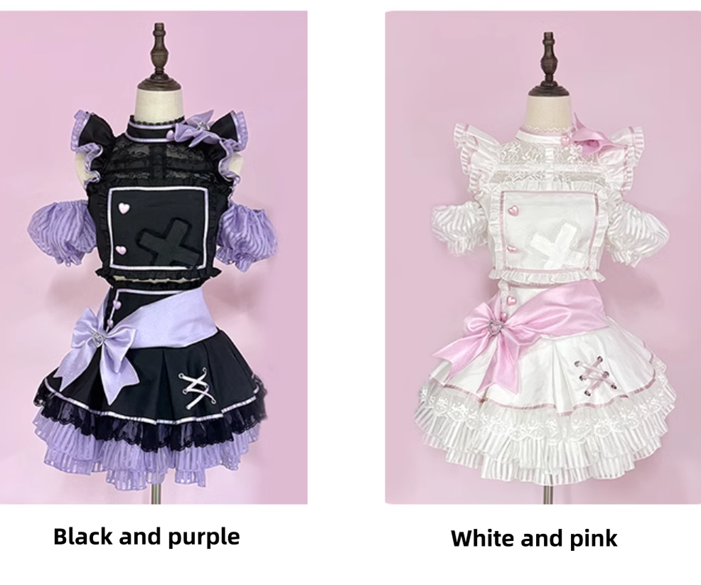 Jirai Kei Skirt Two-Piece Idol Stage Outfit Short-Sleeve Top and Skirt Set 41562:710242