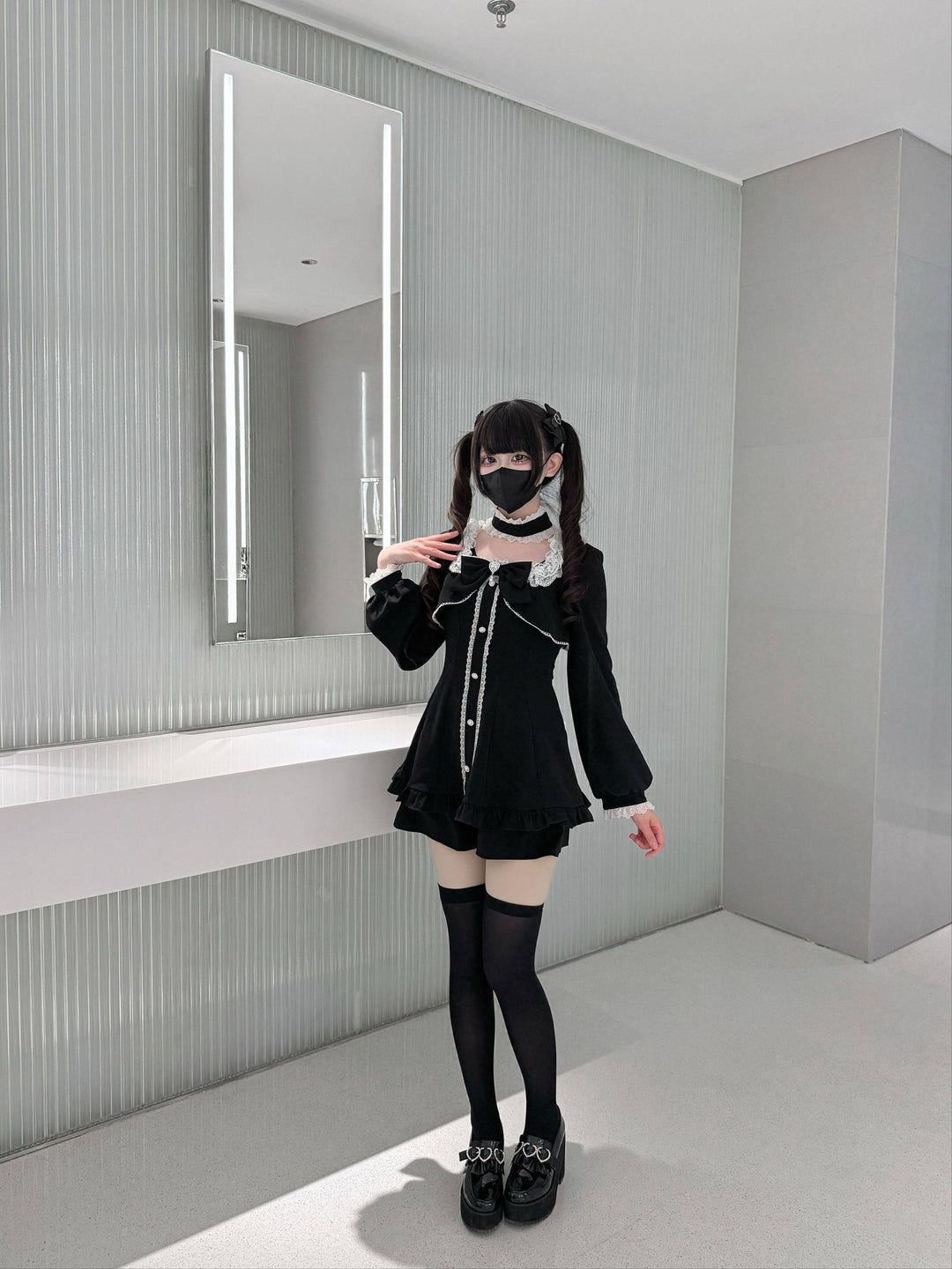 Jirai Kei Long Sleeves Dress, Pocketed Shorts 44197:808143