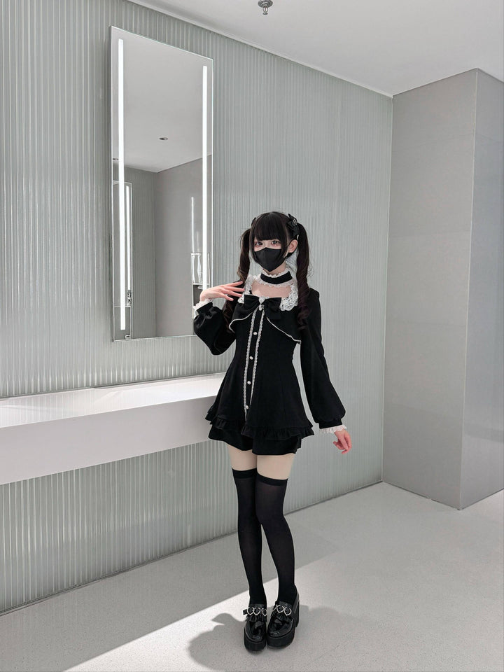 Jirai Kei Long Sleeves Dress, Pocketed Shorts 44197:808143