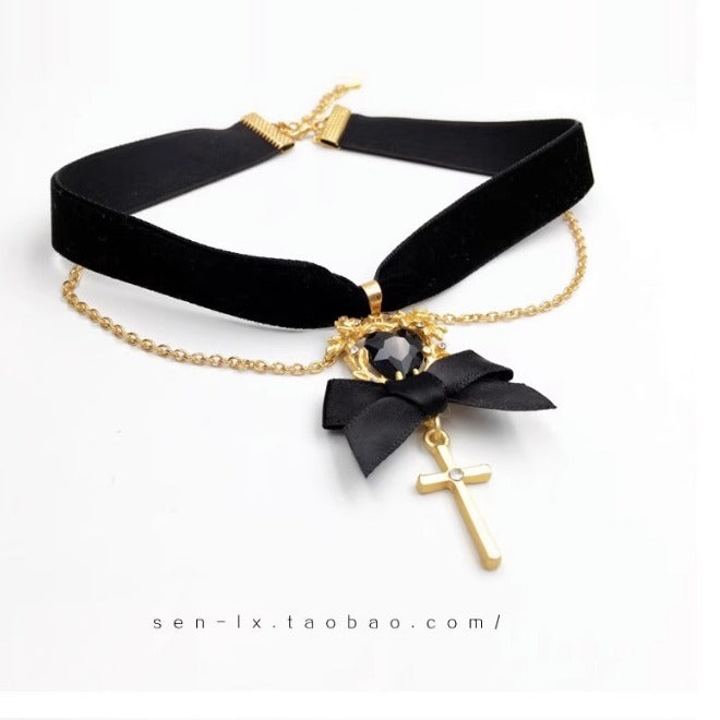 Baroque Vintage Short Choker Cross Pendant Necklace 21846:313980 21846:313980