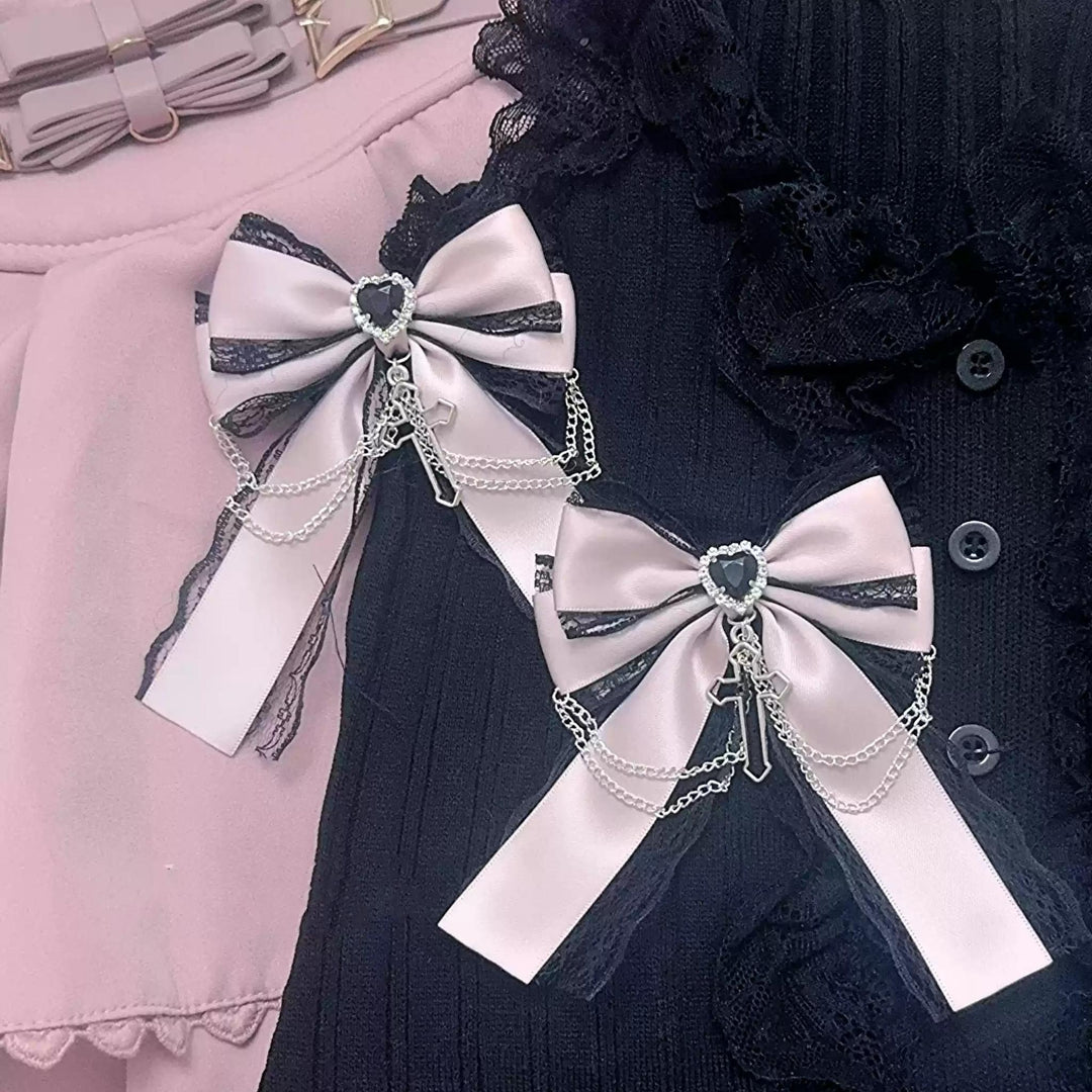 Jirai Kei Black Pink Bow Tie Hair Clip 29320:694014