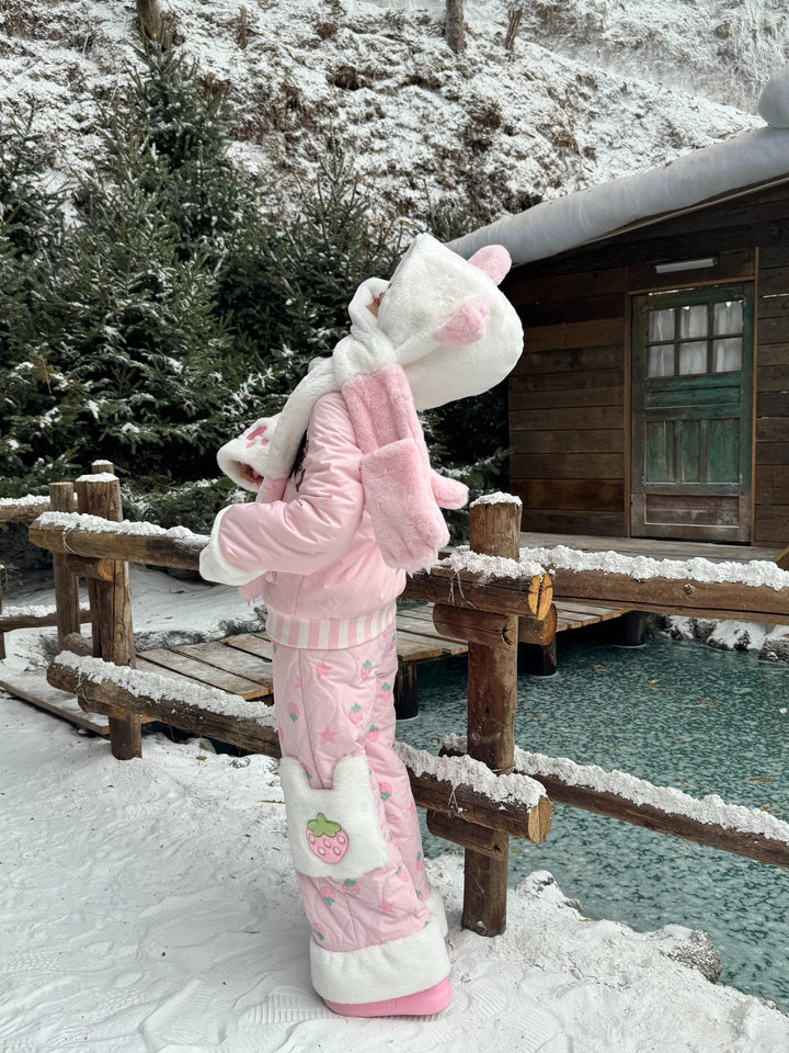 Strawberry Kawaii Cotton-Padded Pants, Side Pockets 44672:818167