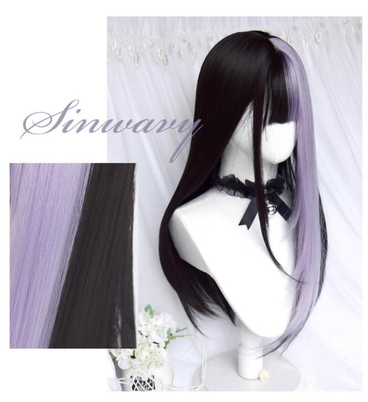 Jirai Kei Lolita Black And Purple Long Straight Wig 22038:318350 22038:318350