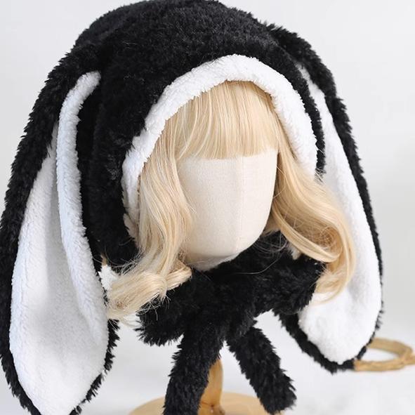 Lolita Kawaii Long Eared Bunny Hat Warm Multicolored Hat (Black) 28928:345000 (Black) 28928:345000