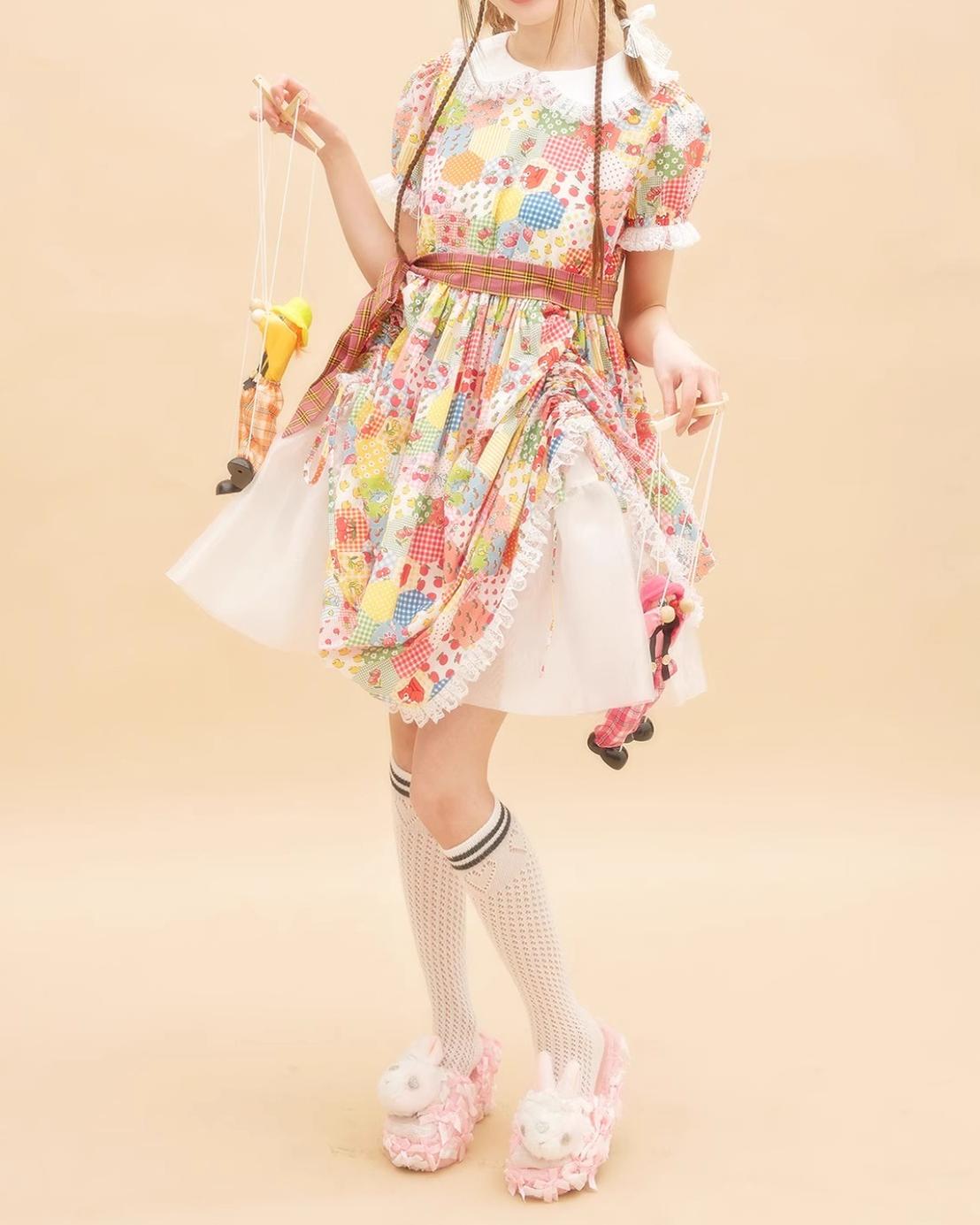 Sweet Lolita Dress Kidcore Floral Dress Drawstring Dress 36156:543416