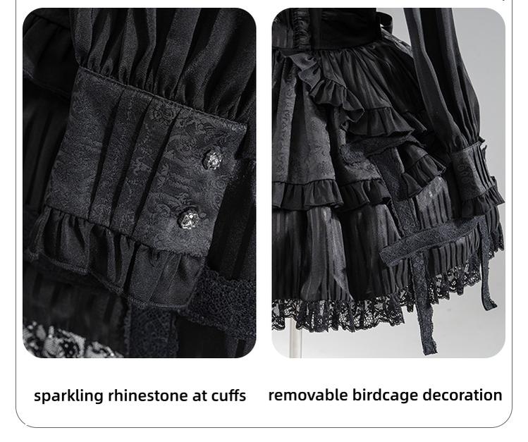 Gothic Lolita Black OP Dress, Bat Wing Collar 44074:796013