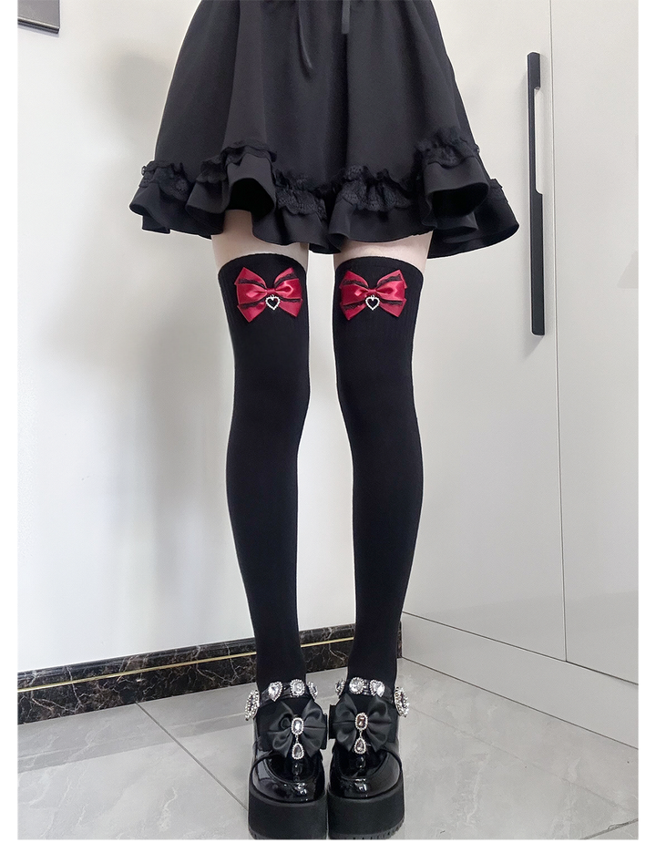 Jirai Kei Socks Cute Cashmere Thighhighs With Lace Bow 41744:716912