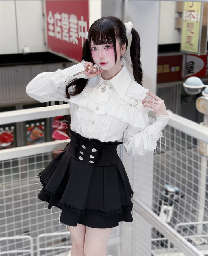 Lace-trimmed Jirai Kei Blouse, Multiple Colors (2XL L M S XL) 43878:788294