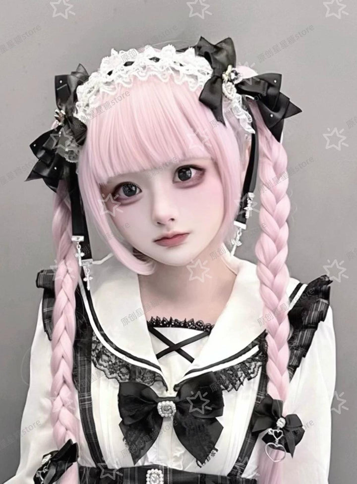 Jirai Kei Bow Hair Clips, Heart Rhinestone and Cross 45703:858920
