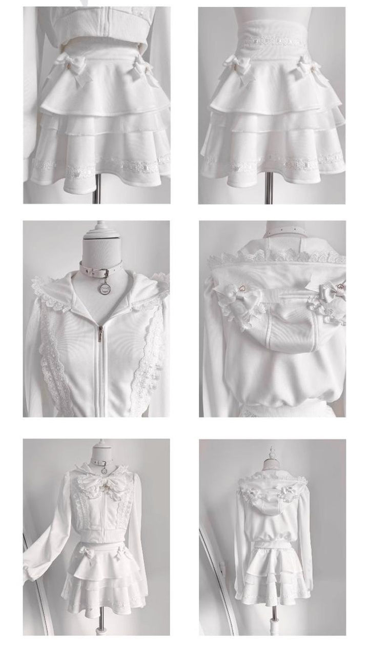 Jirai Kei Jacket Sporty Long Sleeve Hoodie And Skirt Set 42891:759040