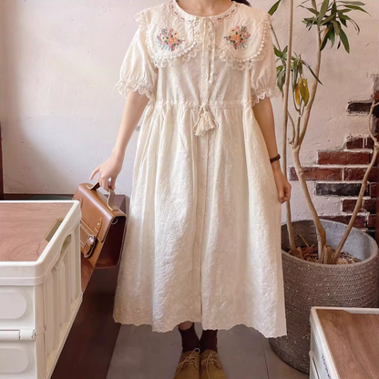 Mori Kei Dress Cottagecore Dress Short Sleeve Dress 36212:524358