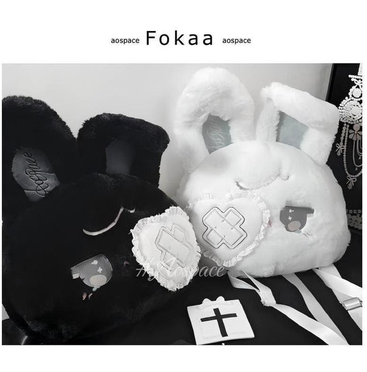 Kawaii Bag Black White Plush Crossbody Bag Rabbit Backpack 41448:698296