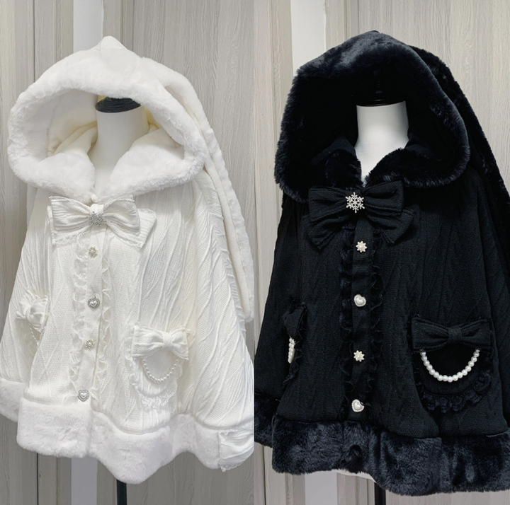 Jirai Kei Coat Fleece Cape Rabbit Ear Hooded Coat 40082:654360