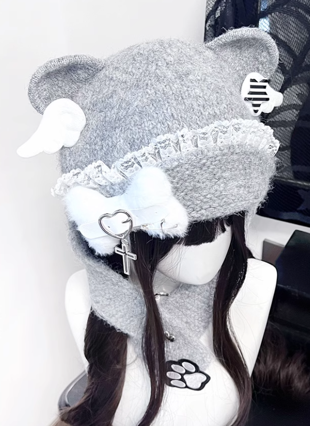 Y2K Knitted Hat Bear Ear Hat Cute Subculture Hat 41738:718082