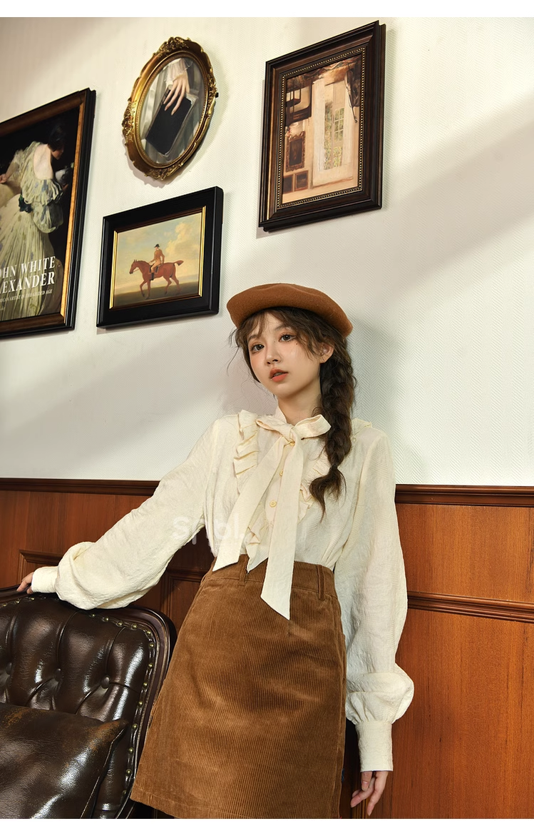 Mori Kei Dress Green Suspender Dress Apricot Blouse 39312:643772