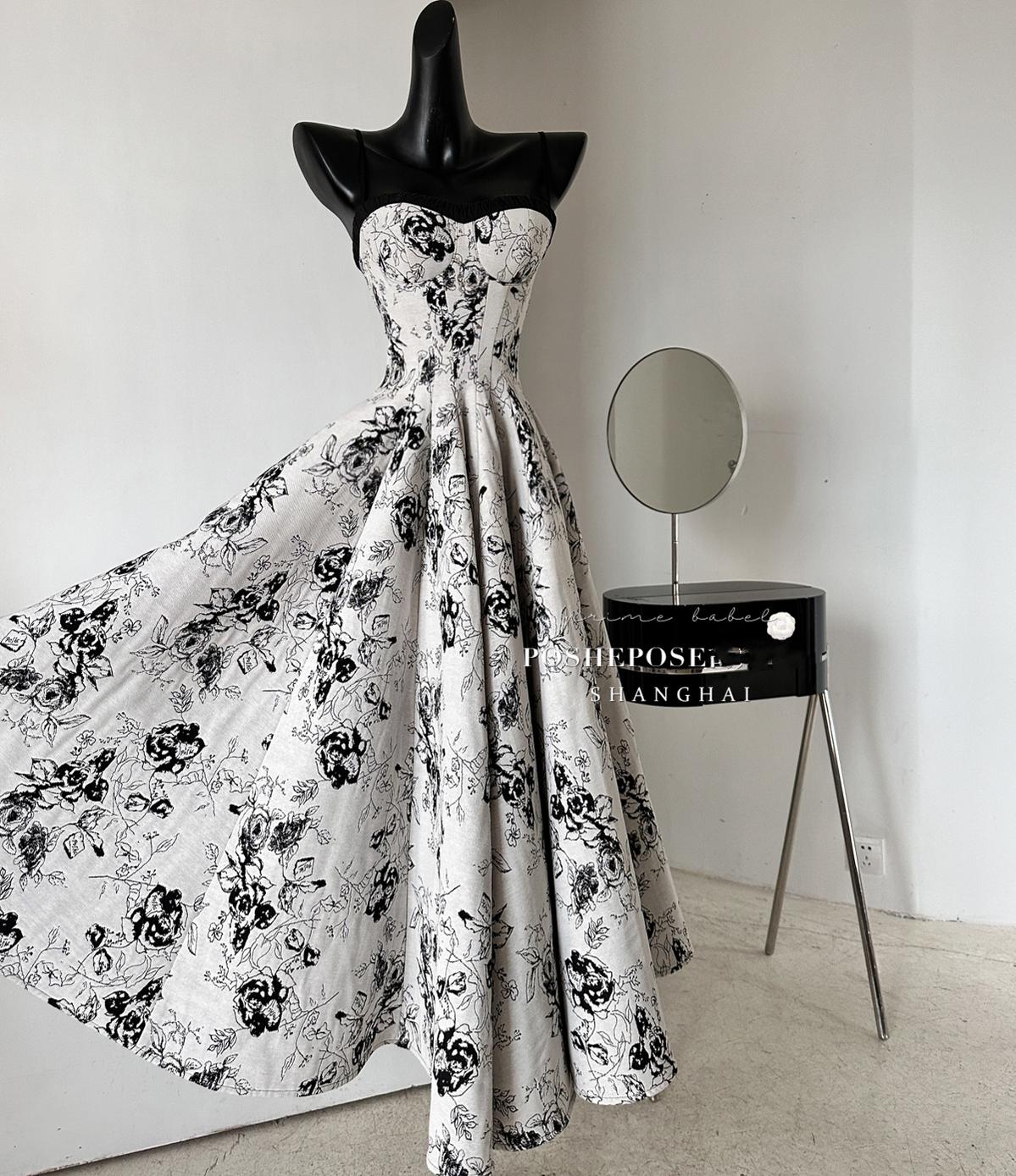 Elegant Corset Dress Strapless Brocade Satin Dress Sun-protection 36390:548834