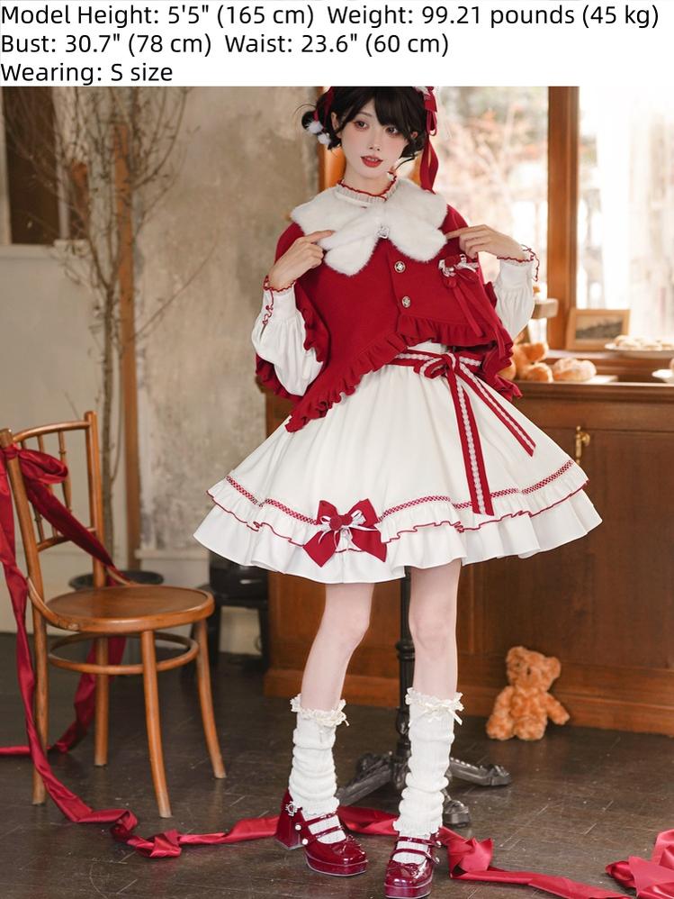 Christmas Dress Outfit, Red Cape with Detachable Collar 44323:805340