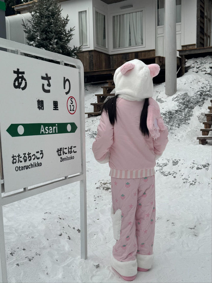 Strawberry Kawaii Cotton-Padded Pants, Side Pockets 44672:818173