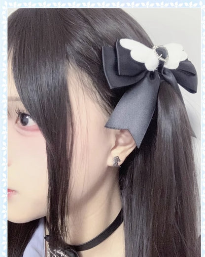 Jirai Kei Kawaii Black and Water Color Bow Hair Clip 21664:314978