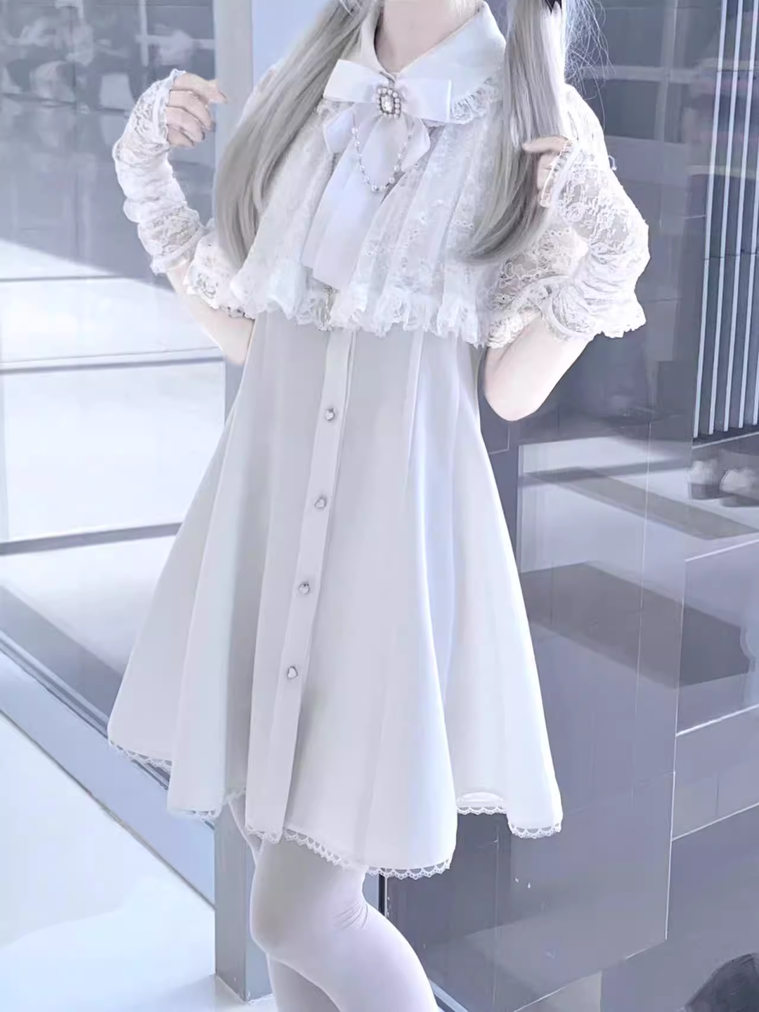 Jirai Kei Dress Lace Cape Dress With Bow 39036:609988