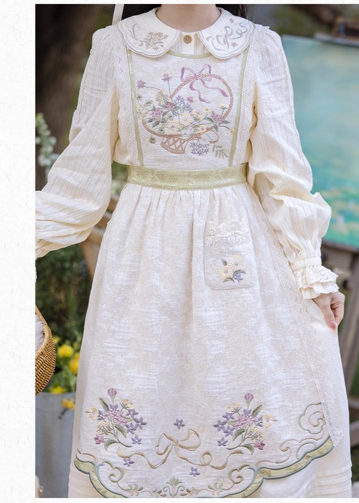 Cottagecore Dress Mori Kei Dress Set Embroidered Cotton Set 36238:527692