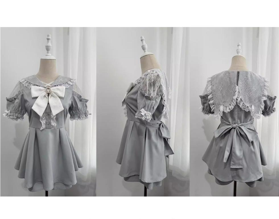 Jirai Kei Dress Set Short Sleeve Lace Dress And Shorts 37652:568114