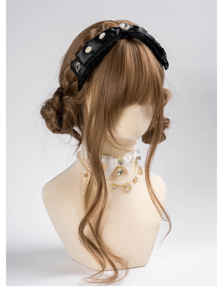 Jirai Kei Headband Cute Lace Bow Rhinestone Headband 40888:679046