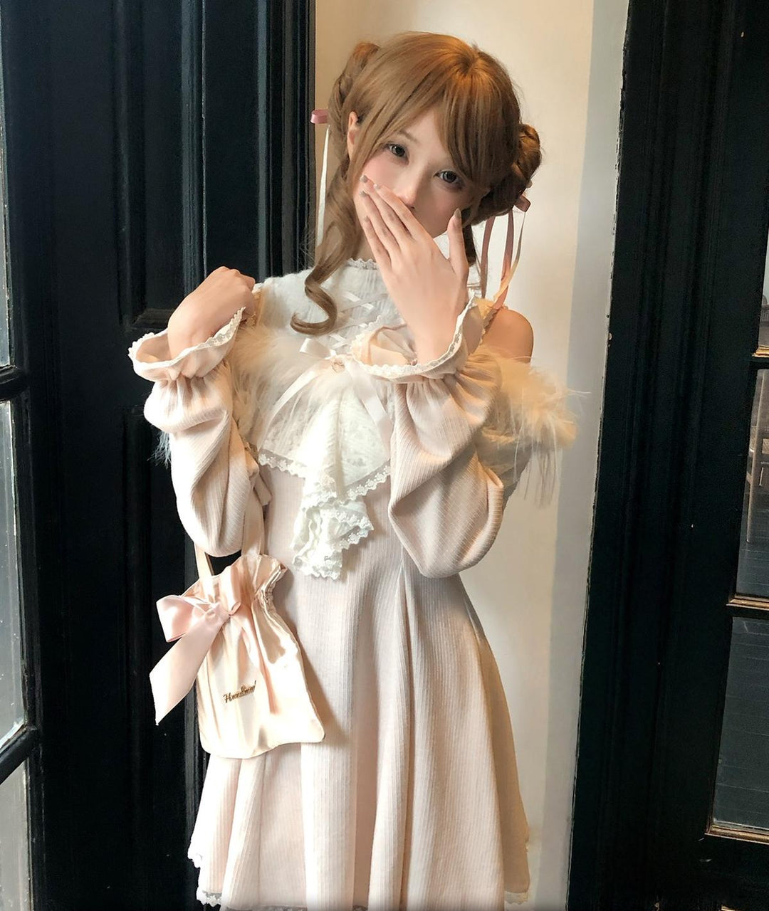 Seiso Kei Elegant Dress, Pink and White Knit 44113:796882