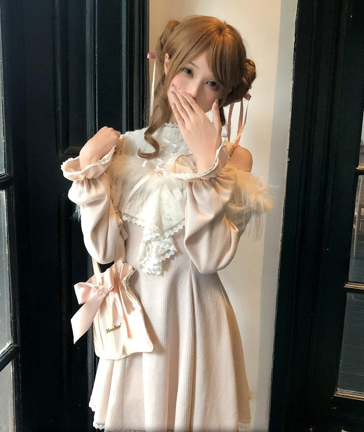 Seiso Kei Elegant Dress, Pink and White Knit 44113:796882