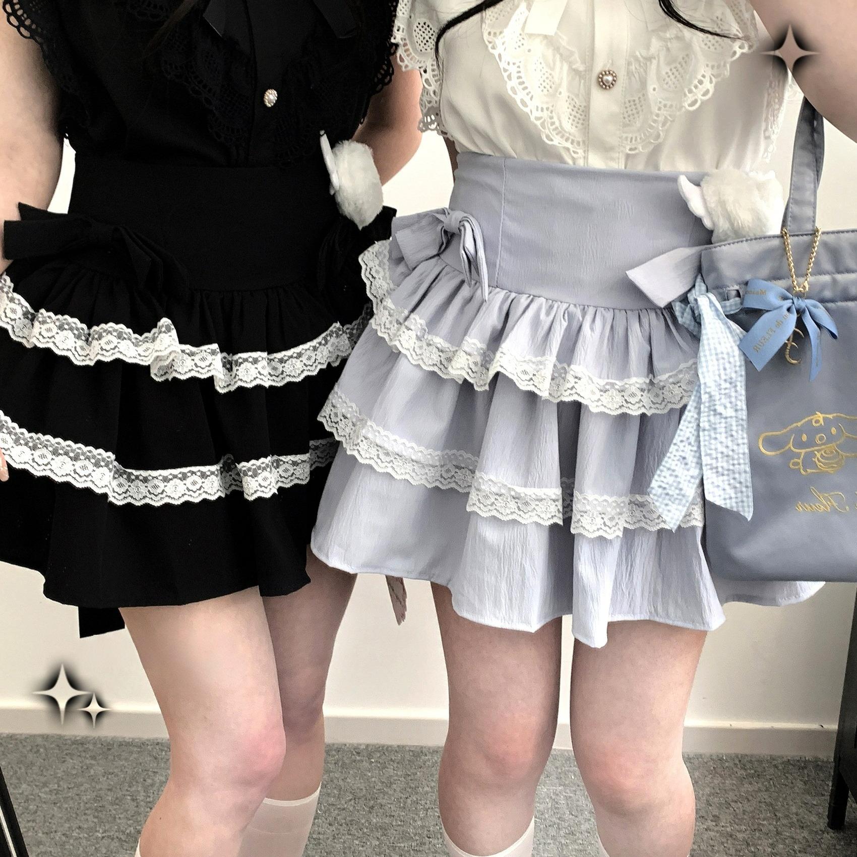 Jirai Kei Skirt Bow Double Layer Lace Cake Skirt 36774:540448