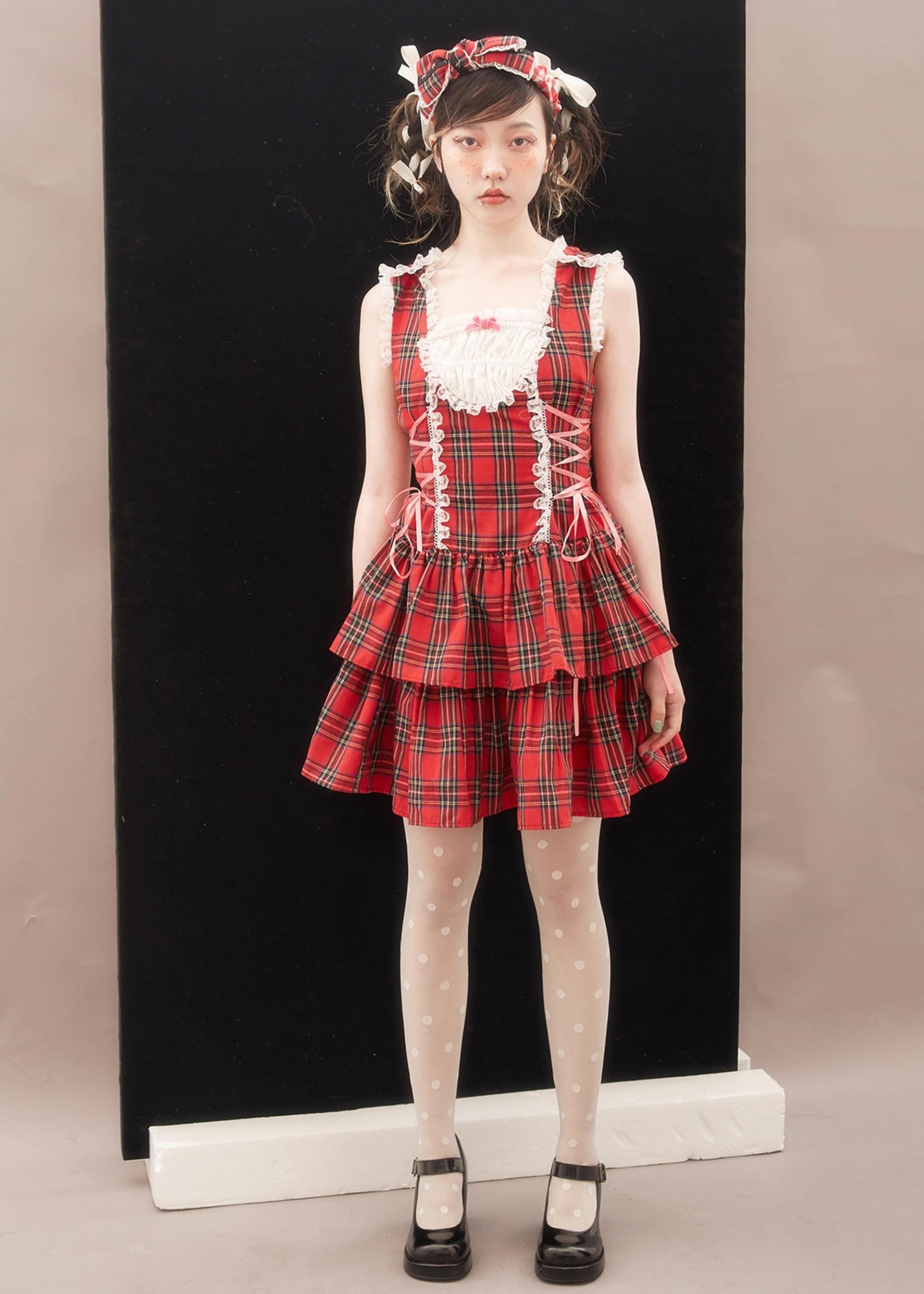 Lolita Dress Retro Red Plaid Dress Cool Girl Dress 36162:543466