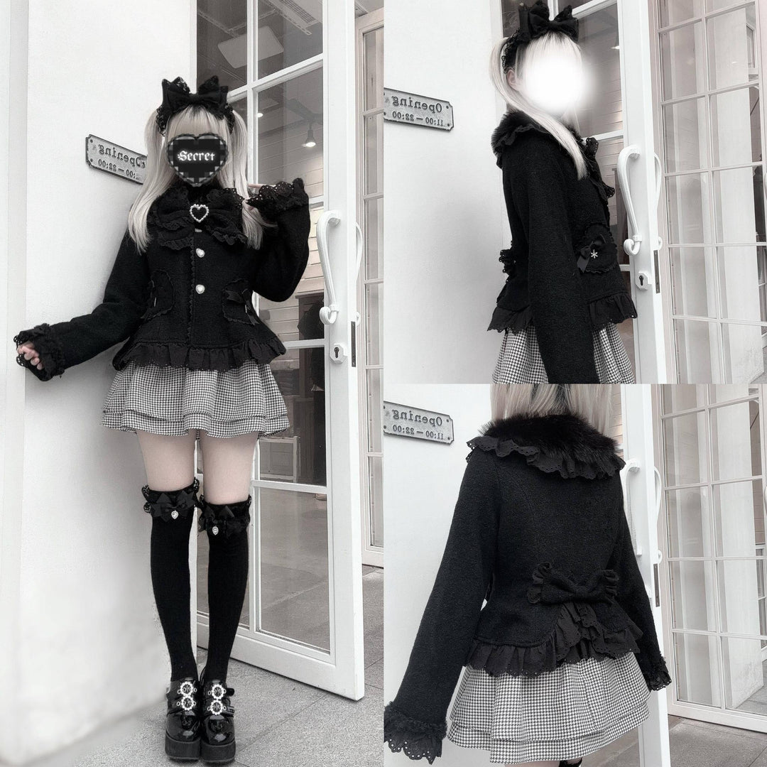 Wool-blend Ryousangata Short Coat, Heart-shaped Pockets 44681:819327