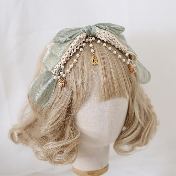 Lolita Headdress Mori Kei Hair accessory Matcha Green Lace Brooch Clasp 36426:520778 36426:520778